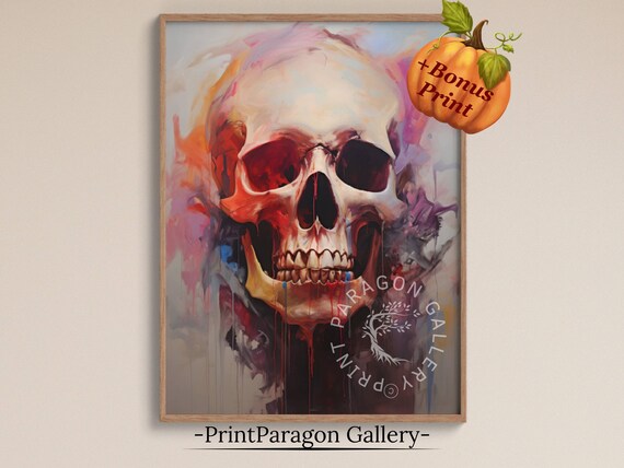 Colorful Watercolor Human Skull With Paint Drips Gothic Halloween Poster