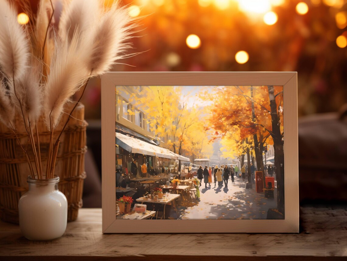 Vintage Autumn City Street View Art Print - Image 2