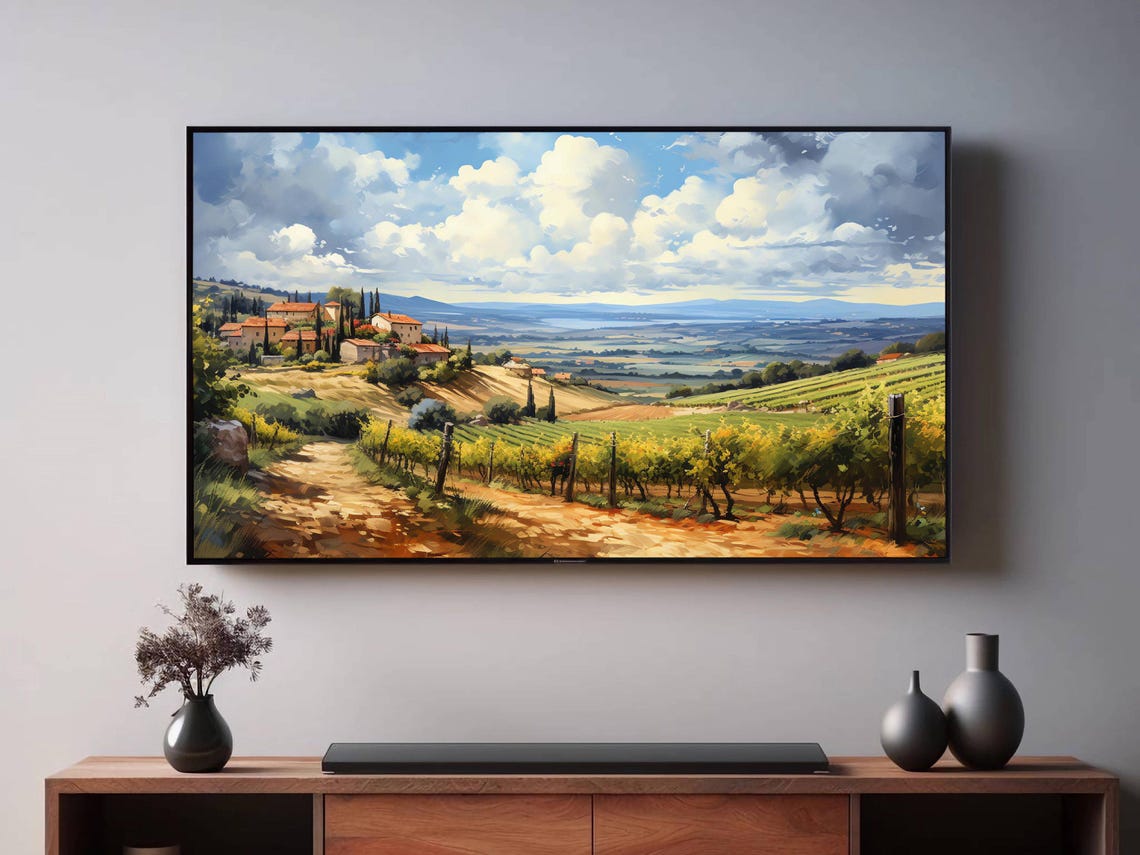 Tuscan Vineyard Hills with a Village Overlooking the Valley Wall Art - Image 2