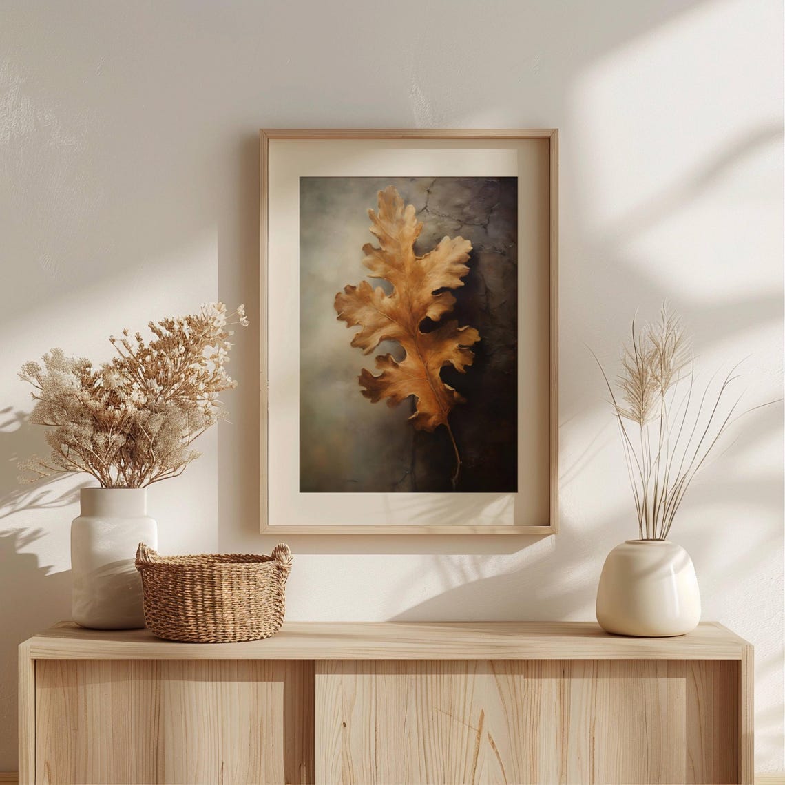 Single Golden Oak Leaf in a Vintage Botanical Style Wall Art - Image 2