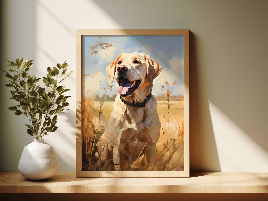 Yellow Labrador Retriever in Wheat Field Sunny Dog Portrait Poster - Image 2