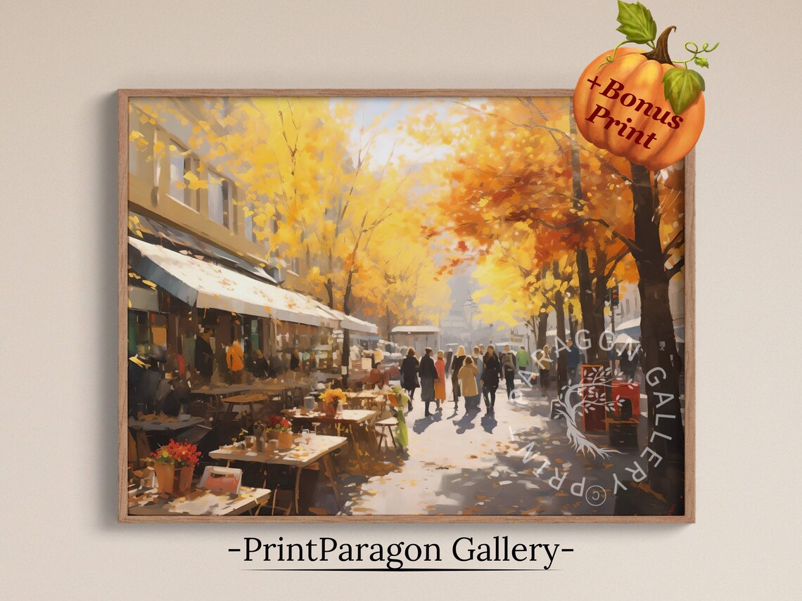 Vintage Autumn City Street View Art Print