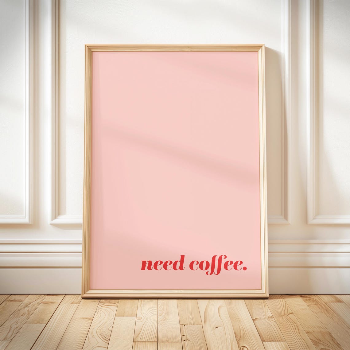 Need Coffee Funny Red Typography Minimalist Pink Kitchen Poster