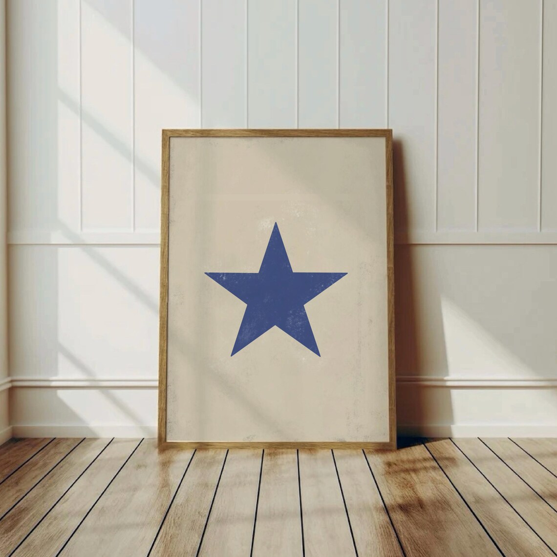 Vintage Blue Star Distressed Retro Beige Graphic Farmhouse Poster