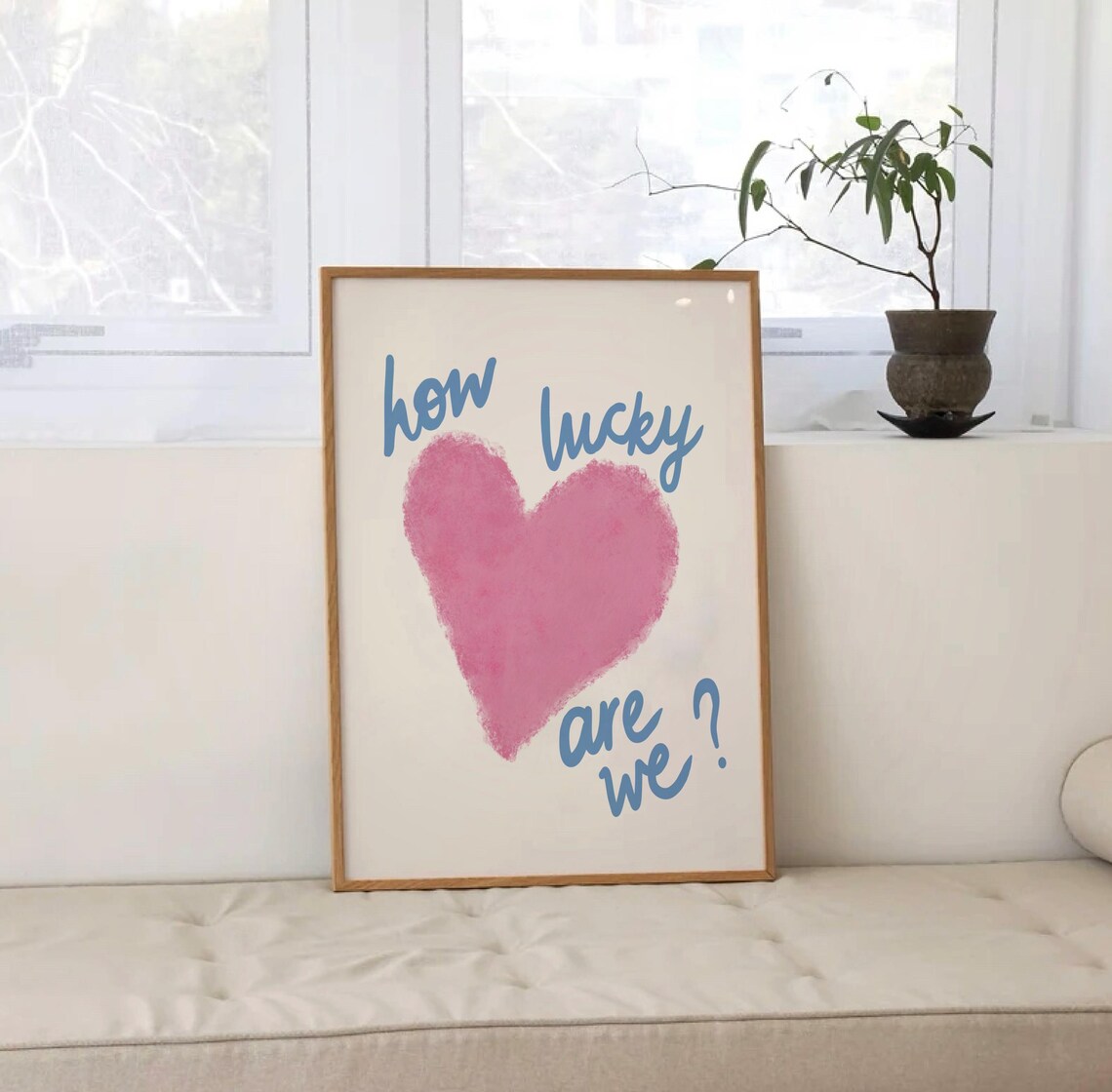 How Lucky Are We Pink Heart Quote Art Print - Image 2