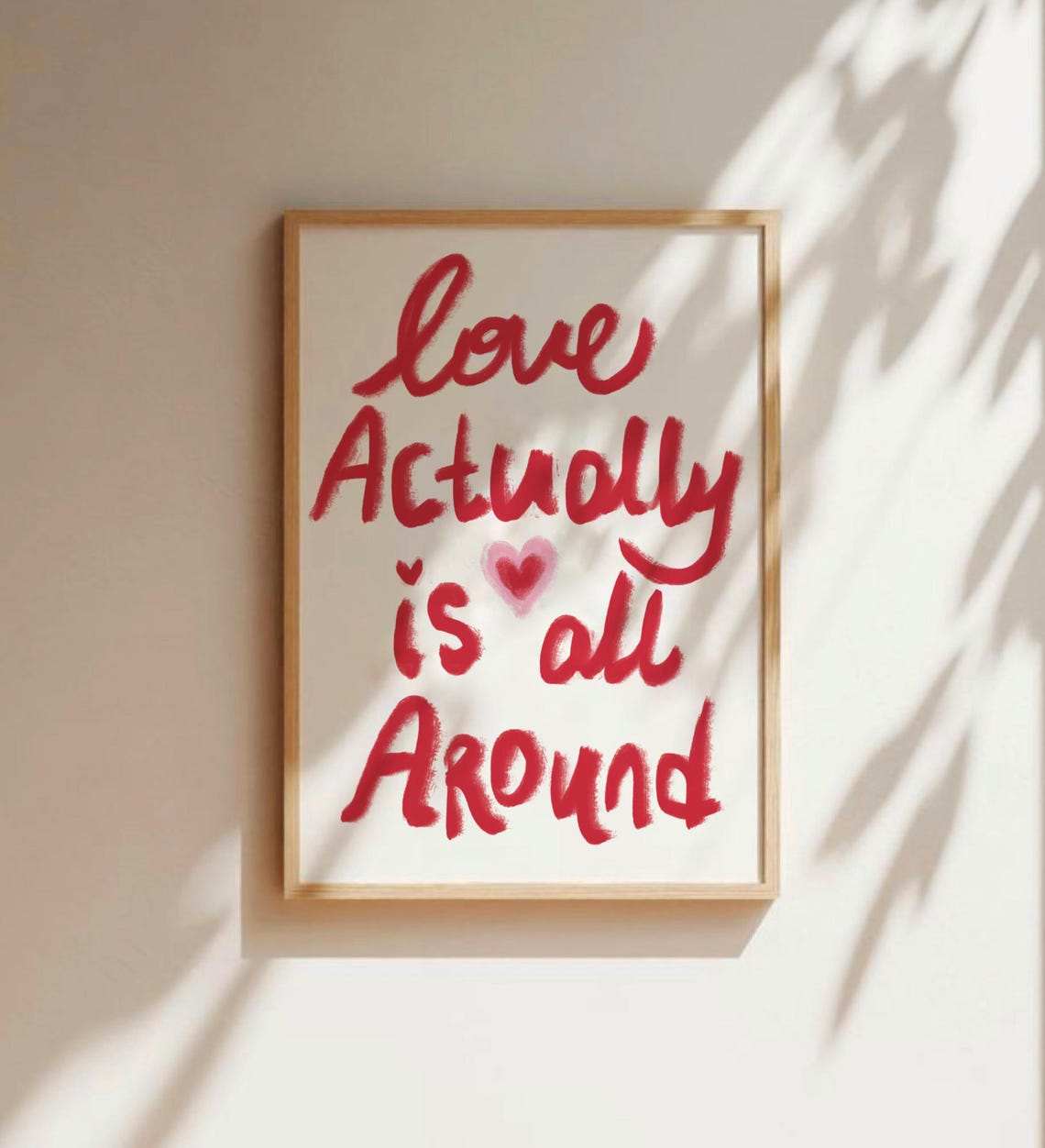 Love Actually Is All Around Red Brush Script Hearts Quote Poster - Image 2