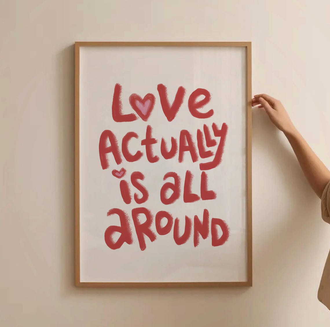 Love Actually Is All Around Red Bold Handwritten Quote Poster