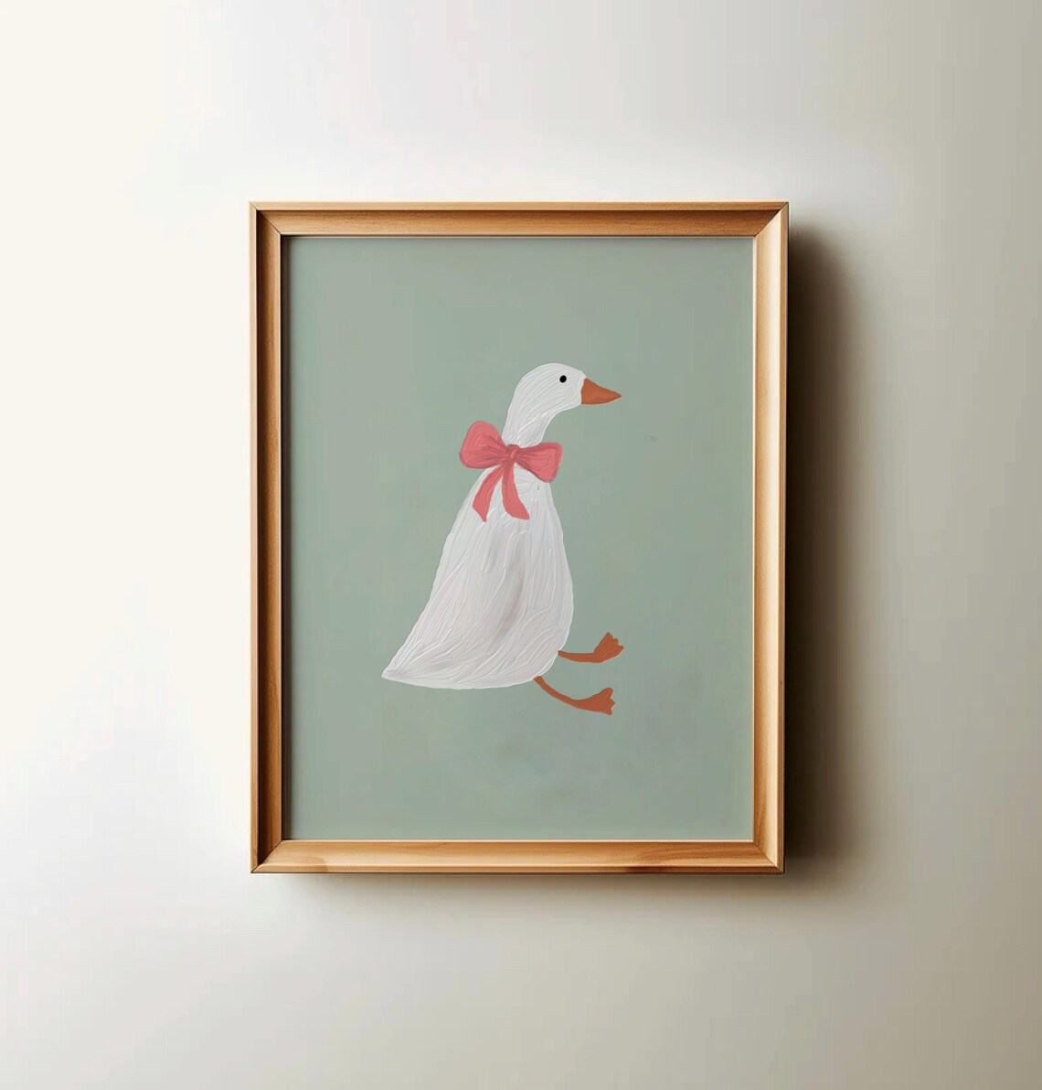 Silly Goose White Goose Pink Bow Sage Green Nursery Art Poster