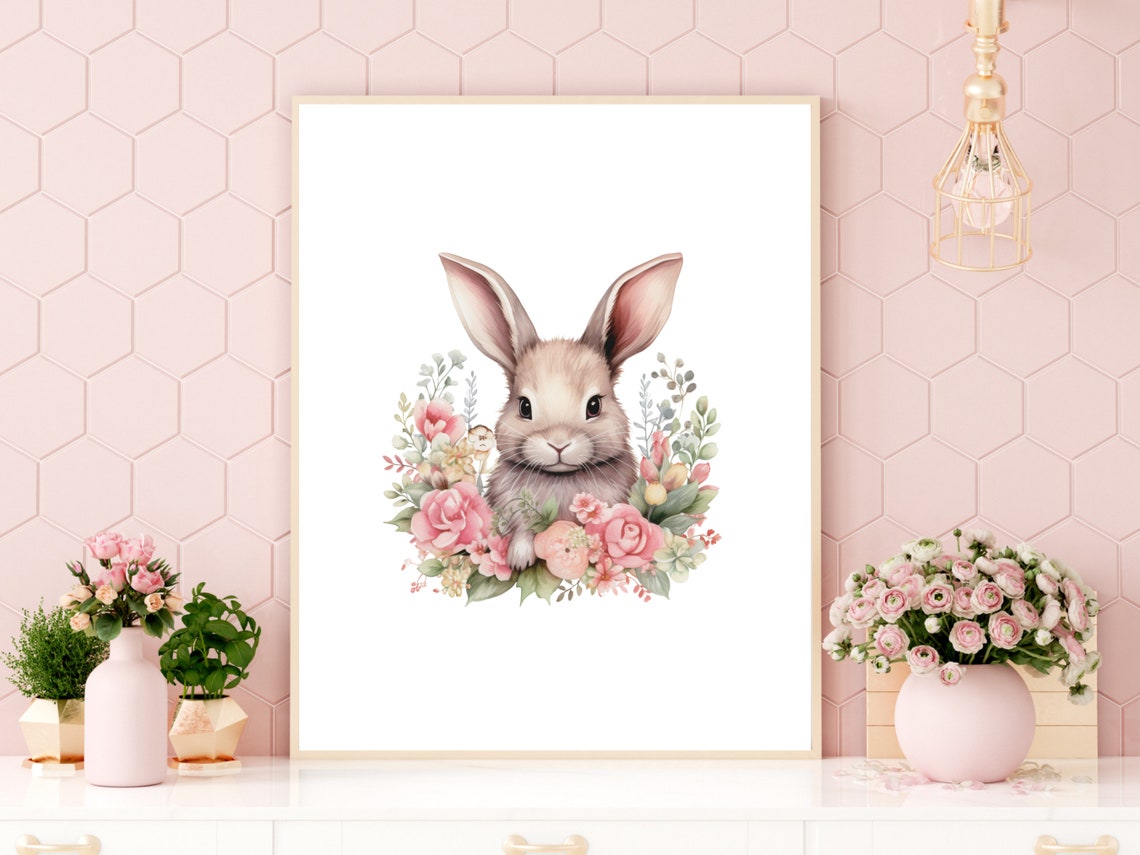 Cute Easter Bunny Art Girls Room Bunny Rabbit Wall Decor Easter Print For Kids Room Animal Nursery Art Spring Decor - Image 4