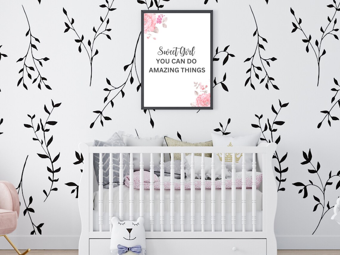 Sweet Girl You Can Do Amazing Things Pink Floral Quote Print - Image 4