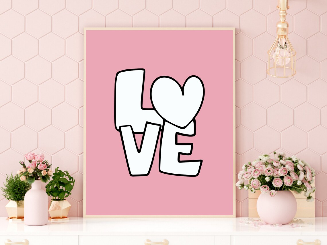 Bold Love Typography With Heart Pink Girls Room Modern Poster - Image 4