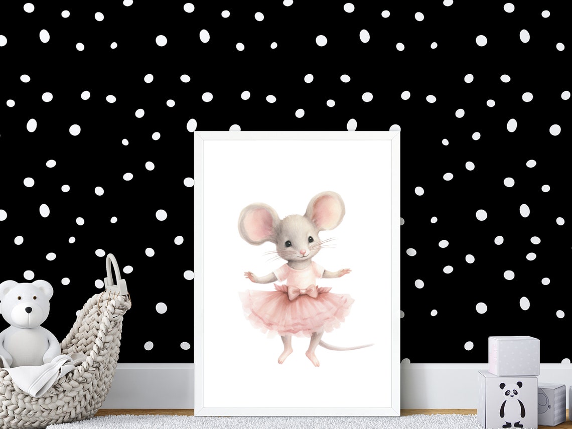 Cute Dancing Ballerina Mouse Pink Tutu Bow Watercolor Poster - Image 3