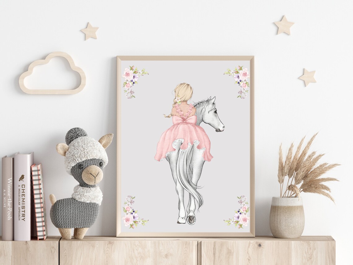 Little Princess Girl In Pink Dress Riding White Horse Poster - Image 2