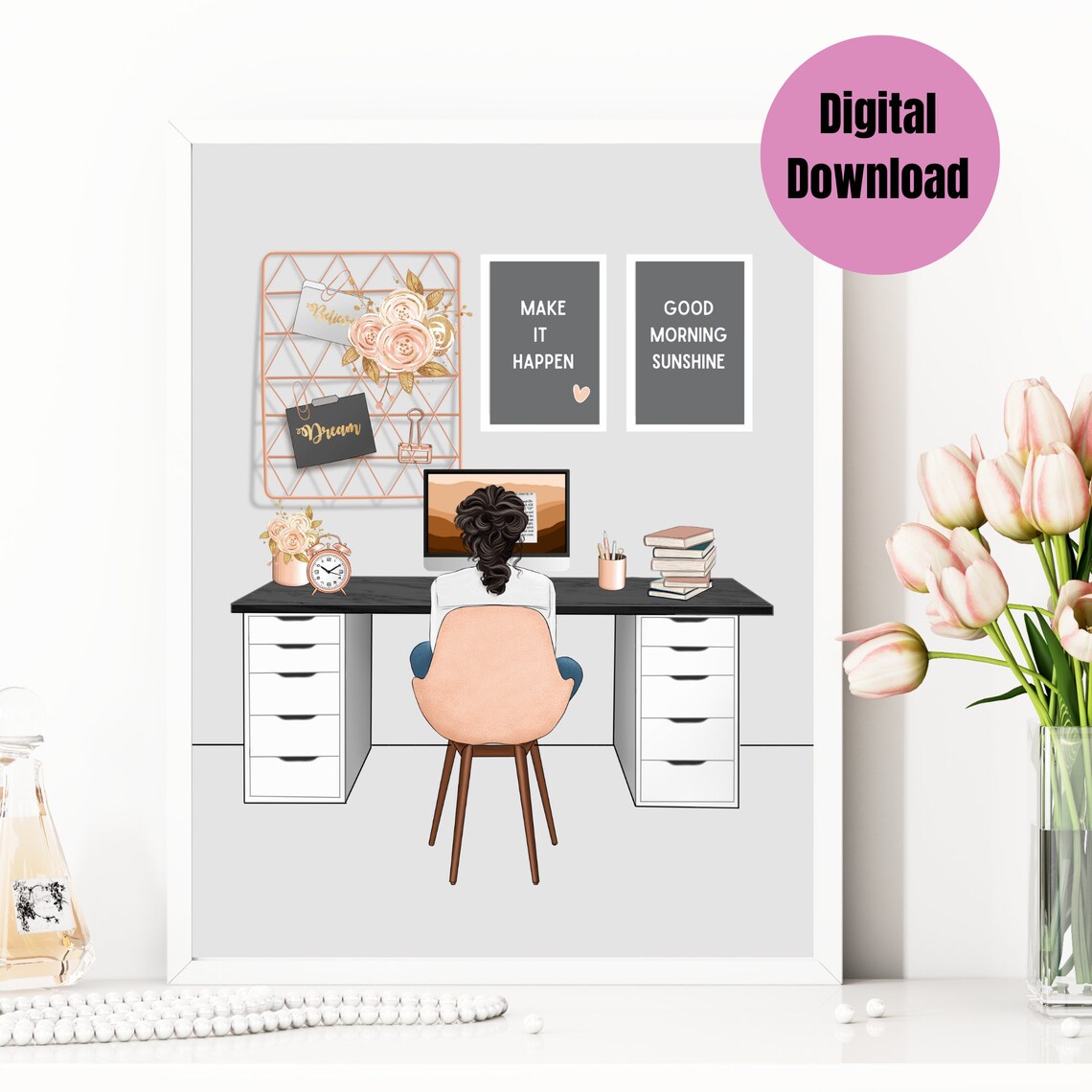 Make It Happen Good Morning Sunshine Girl Boss Office Desk Print - Image 2