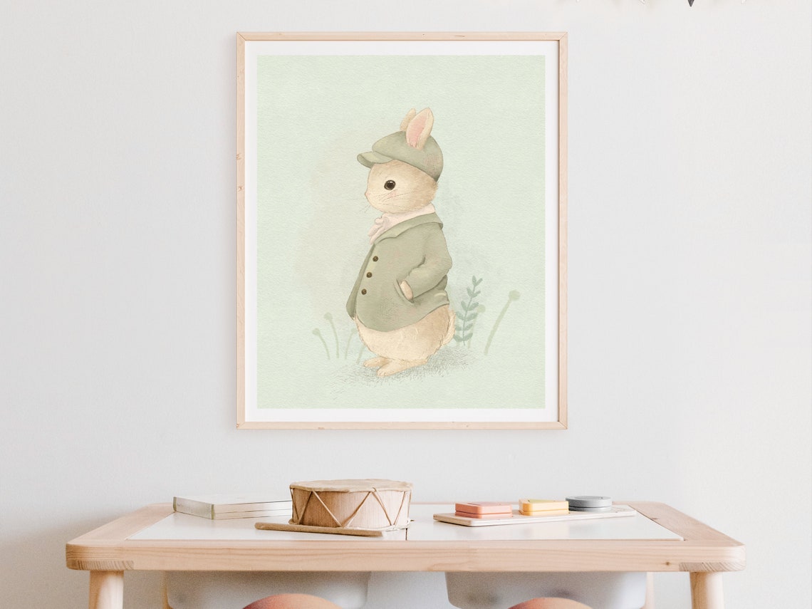 Handsome Rabbit Art Easter Bunny Decor Cute Bunny Nursery Print Kids Room Wall Art Spring Living Room Decor - Image 2