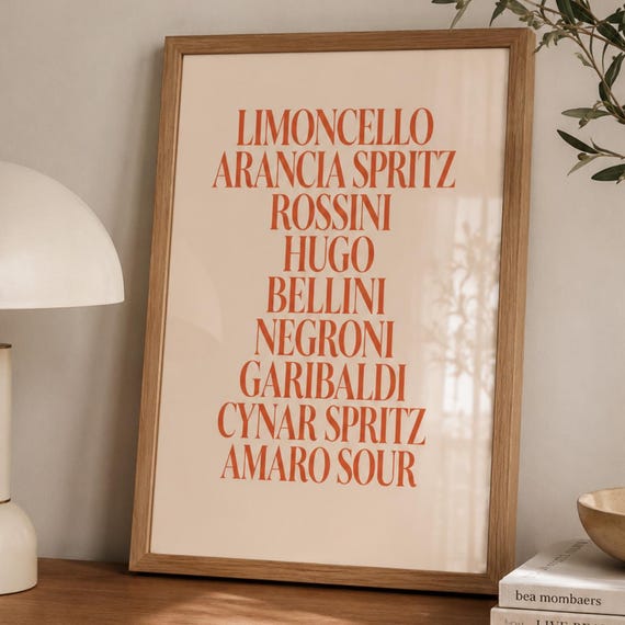 Italian Cocktail Poster Limoncello Wall Art Orange Spritz Print Bellini Negroni Kitchen Decor Minimalist Bar Cart