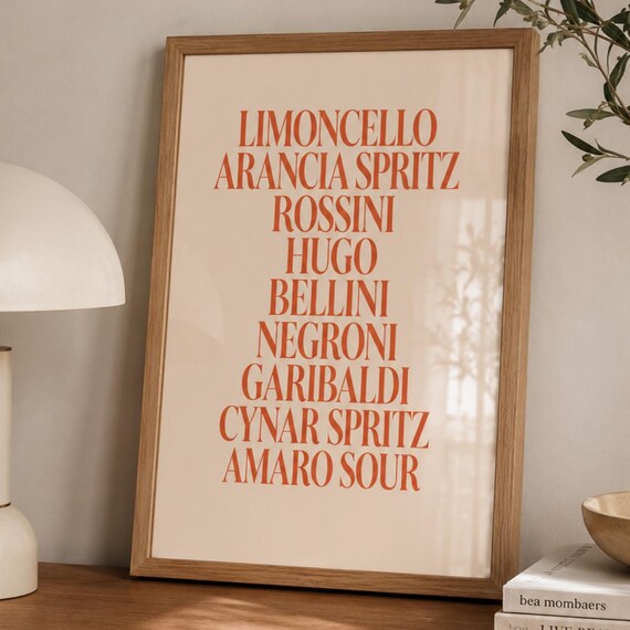Italian Cocktails Limoncello Negroni Spritz Typography Poster