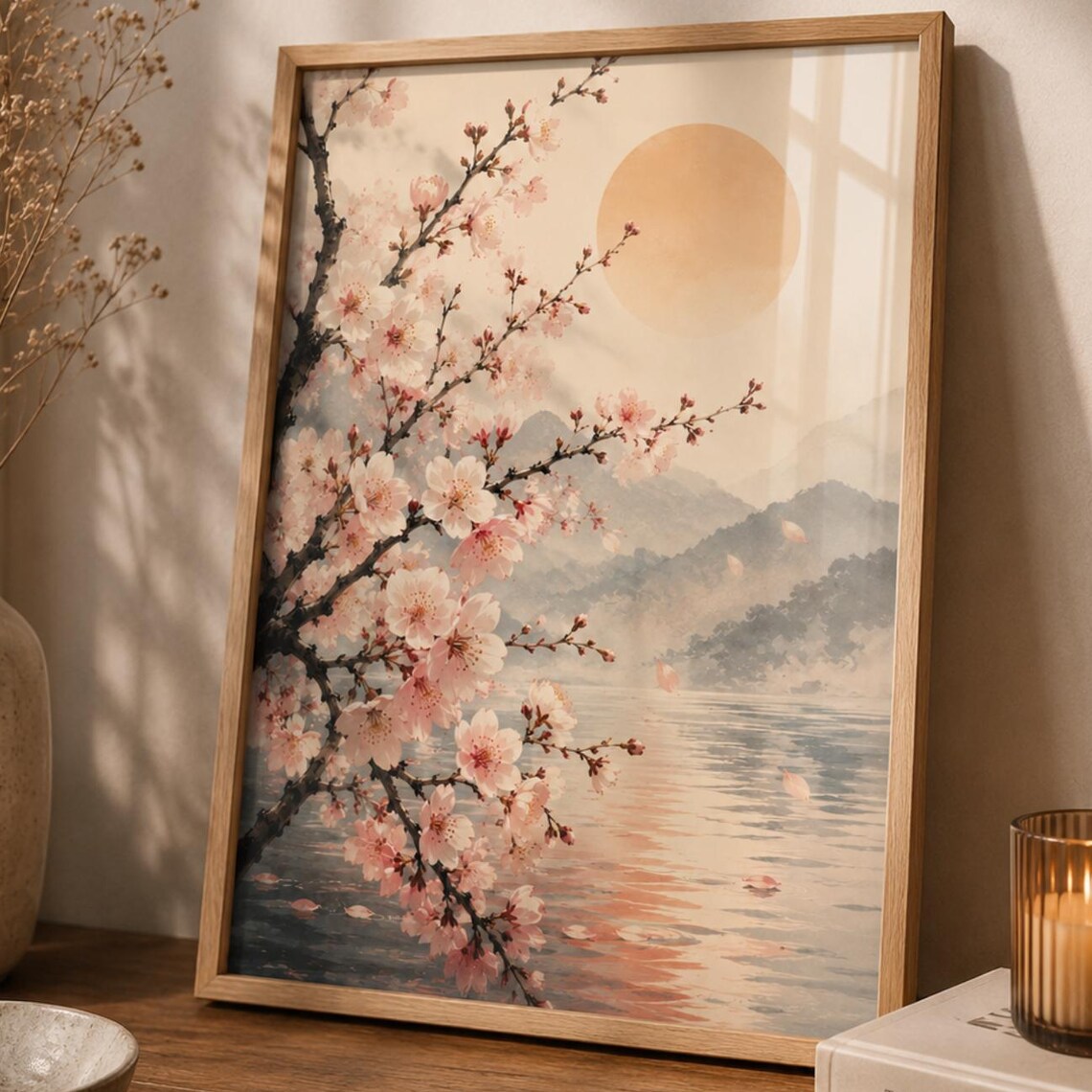 Cherry Blossom Japanese Landscape Sakura Watercolor Sunlit Poster
