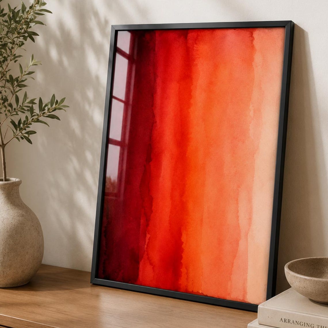 Abstract Red Watercolor Poster Burnt Orange Minimalist Modern Art