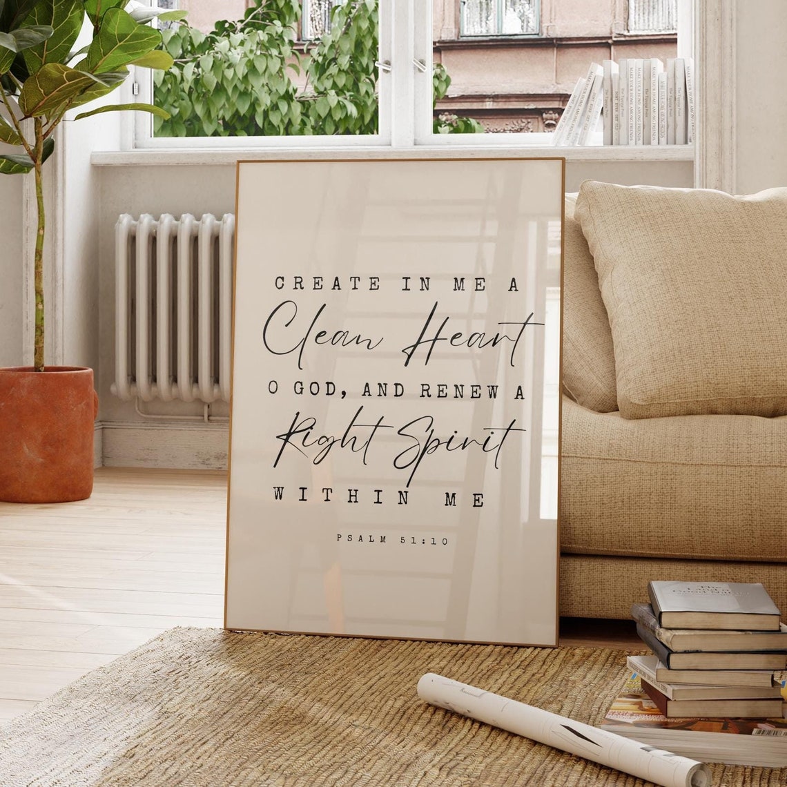 Create In Me A Clean Heart Psalm 51:10 Typewriter Scripture Poster - Image 3