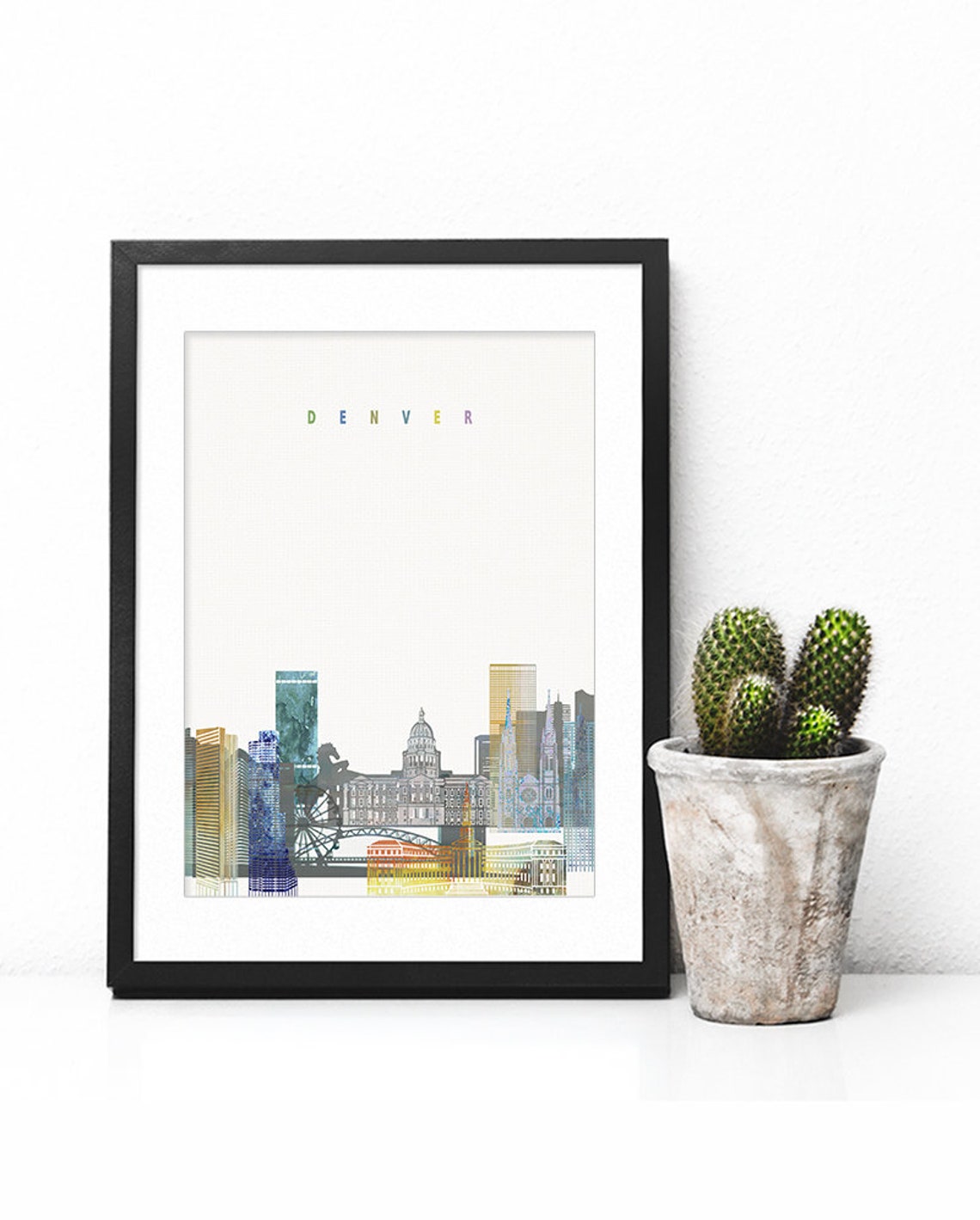 Denver Colorado Watercolor Skyline Capitol Dome Cityscape Poster - Image 2