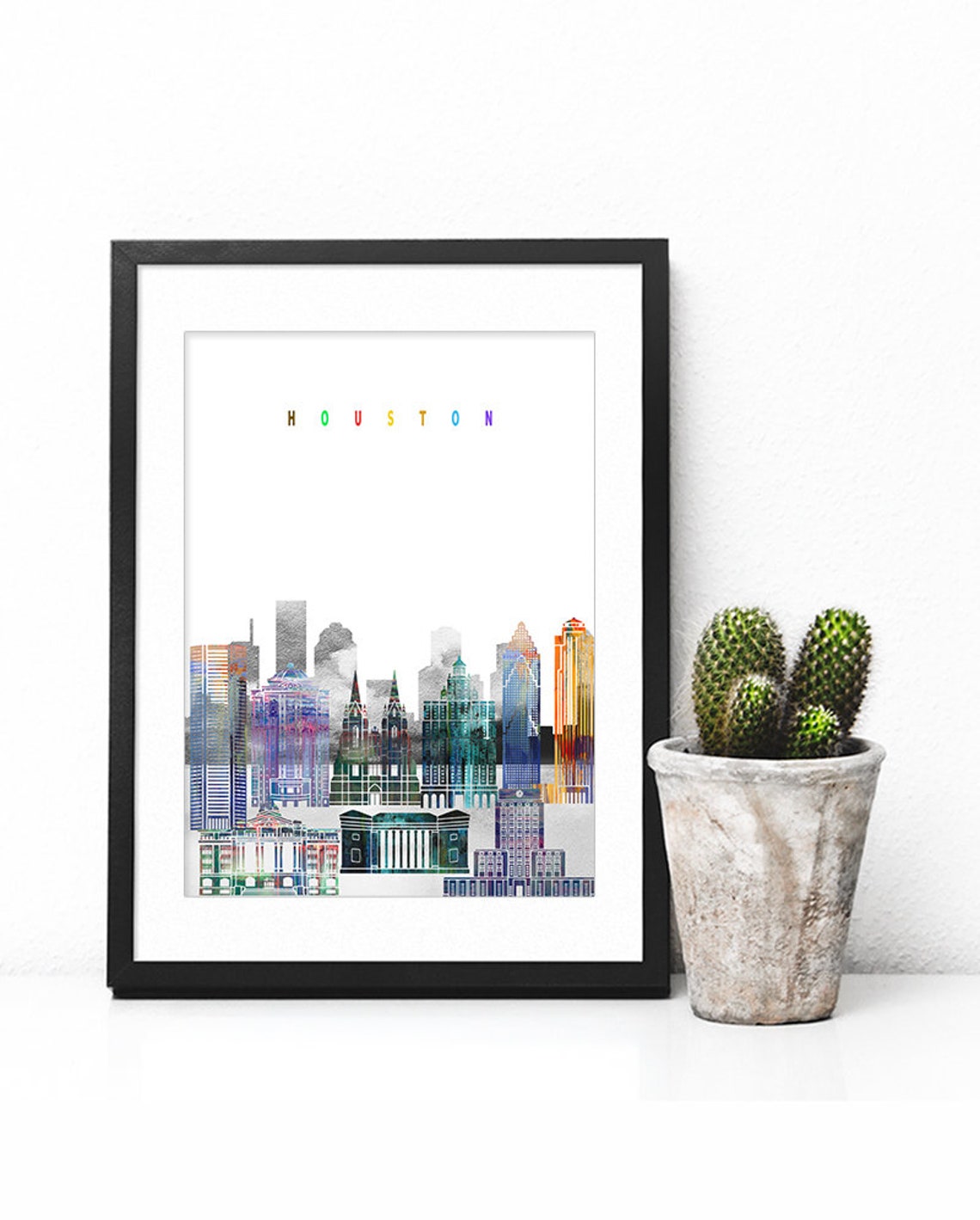Houston Watercolor City Skyline Texas Print Home Decor Modern Gift - Image 2