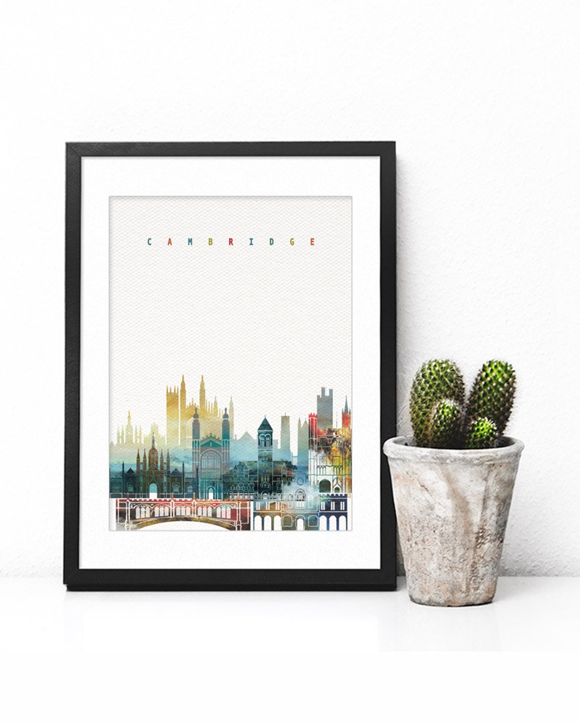 Cambridge Watercolor Skyline Historic University Spires Poster - Image 2