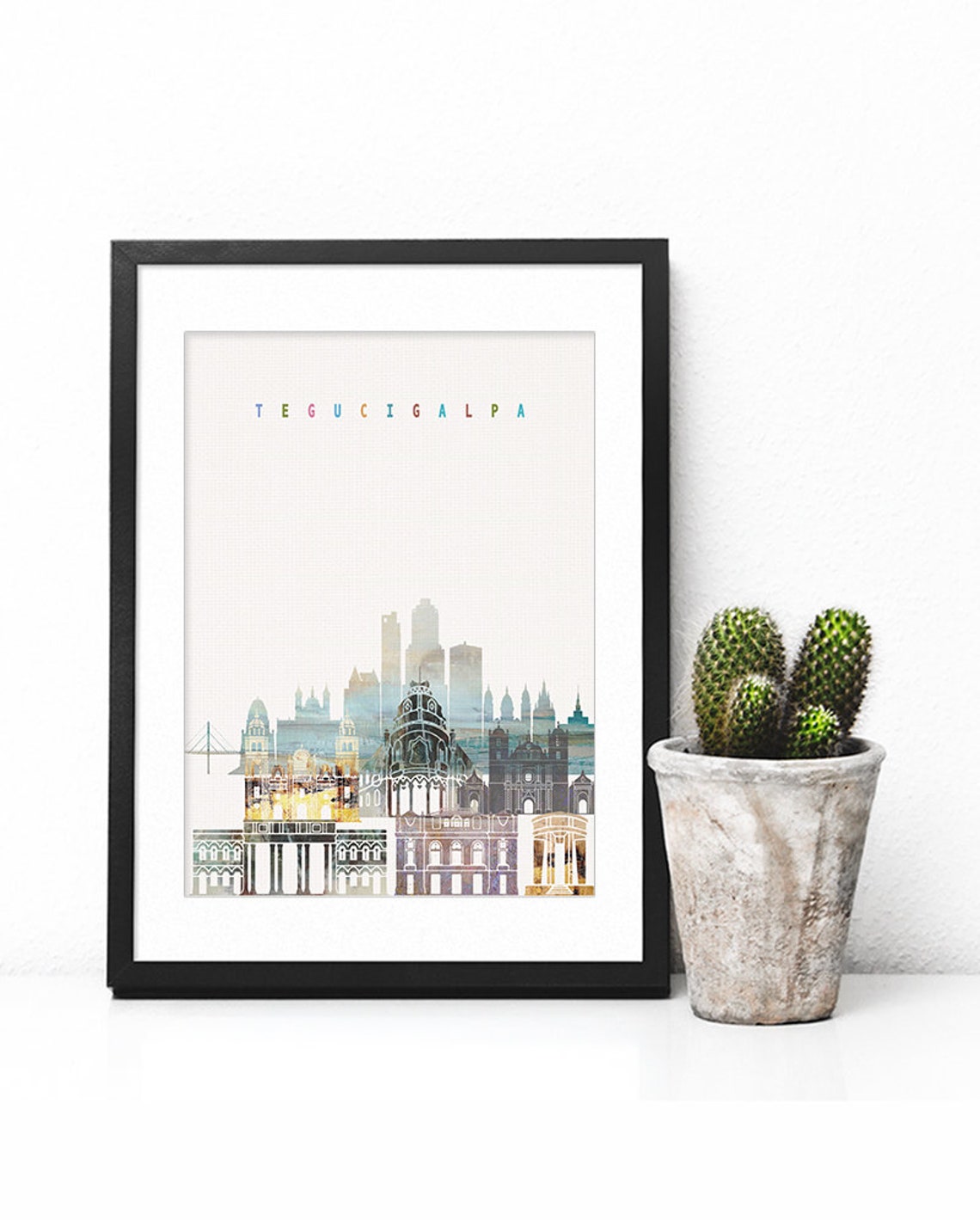 Tegucigalpa Watercolor Skyline Modern Home Wall Decor Poster - Image 2