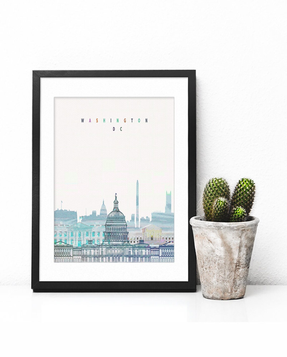 Washington DC Watercolor Skyline Capitol Dome Pastel Letter Poster - Image 2