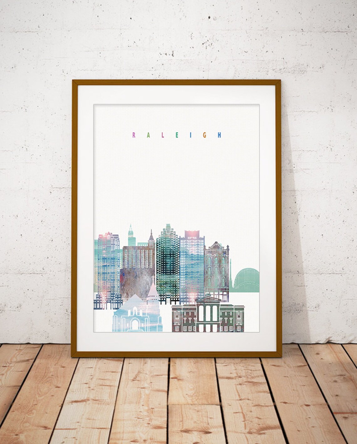 Raleigh Watercolor City Skyline North Carolina Print Decor Modern