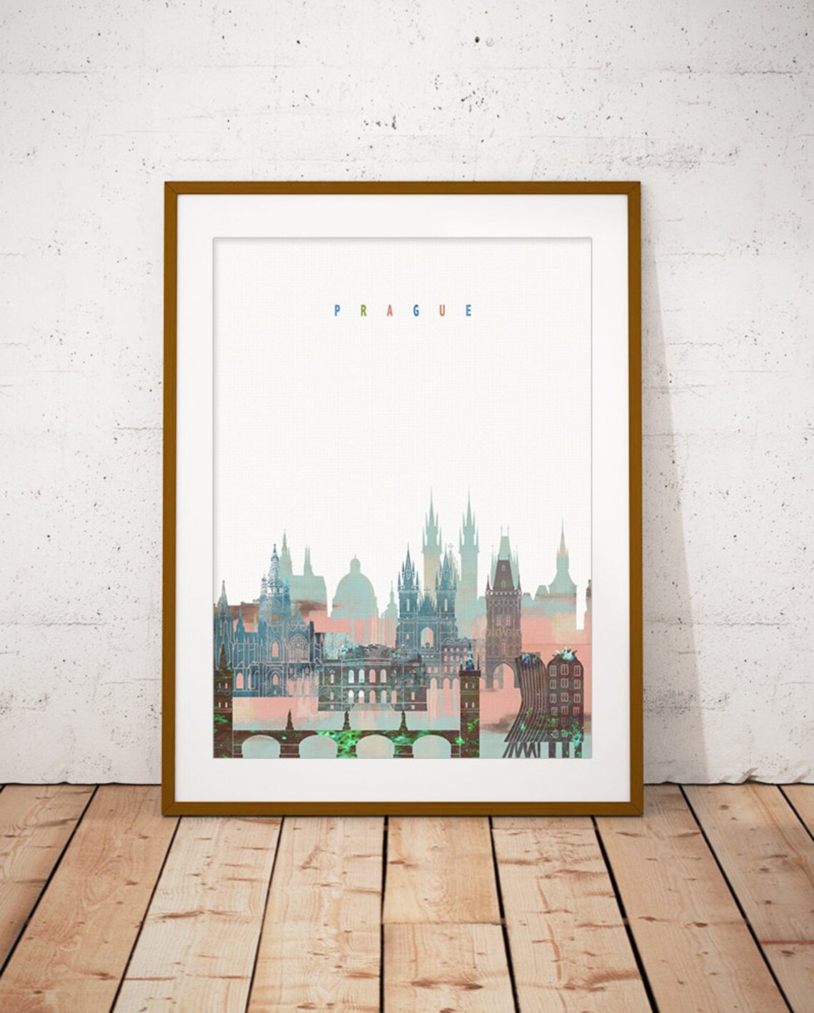 Prague Watercolor Skyline Castle Bridge Historic Old Town Poster - Image 2