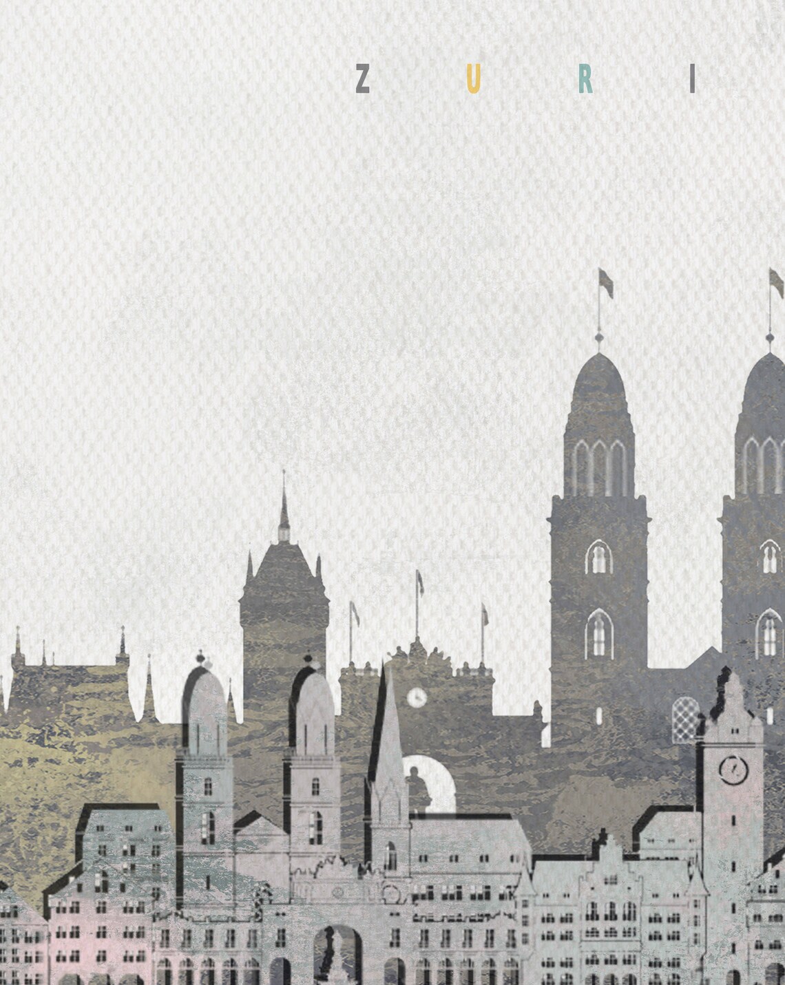 Zurich Switzerland Grayscale Skyline Watercolor Minimal Art Poster - Image 2