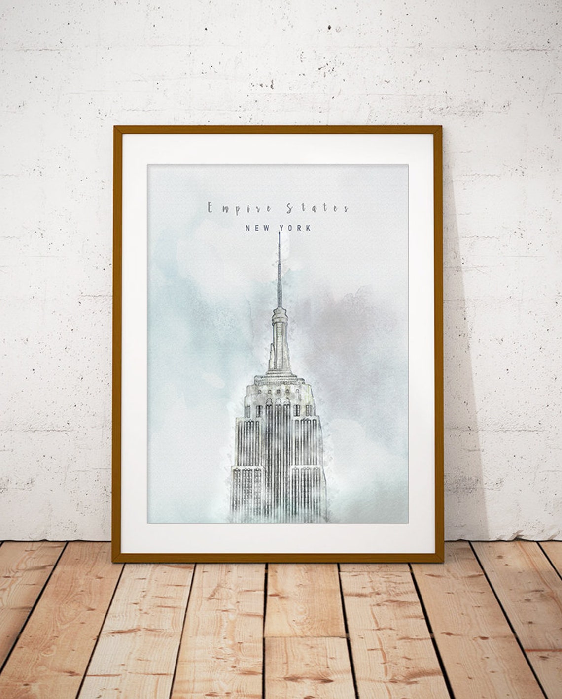 New York City Empire State Building Pencil Watercolor Poster Art