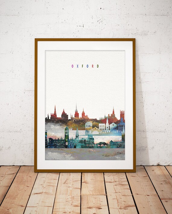 English Oxford Watercolor Skyline Dreaming Spires Decor Poster