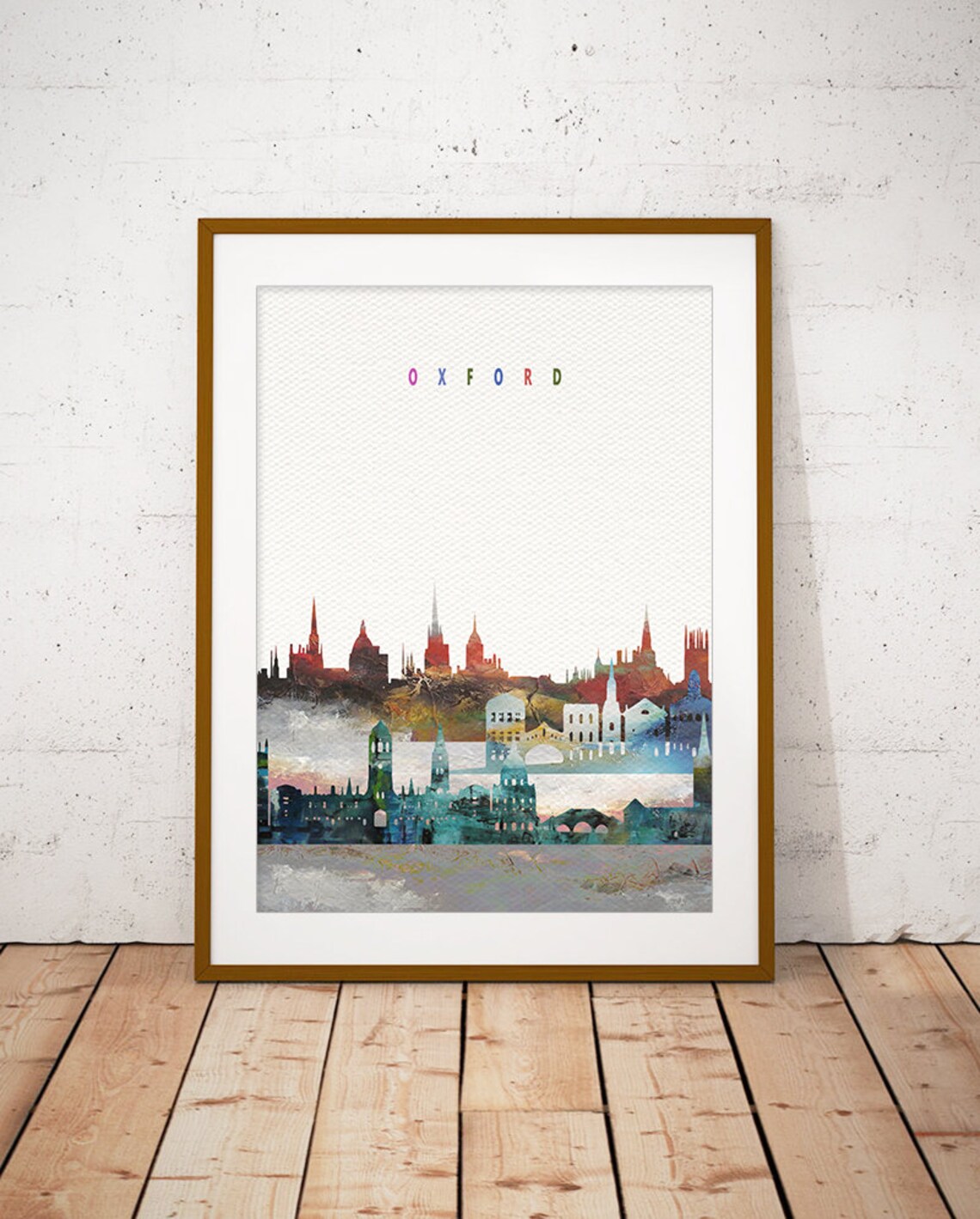 English Oxford Watercolor Skyline Dreaming Spires Decor Poster