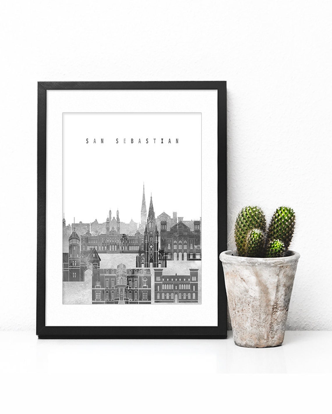 San Sebastian Black and White City Skyline Print Decor Modern Gift - Image 2