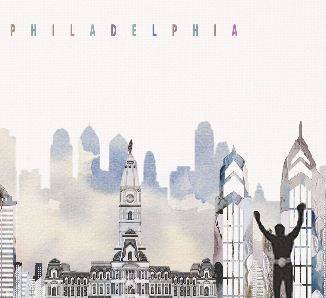 Philadelphia Skyline Watercolor With Rocky Statue Art Poster - Image 2