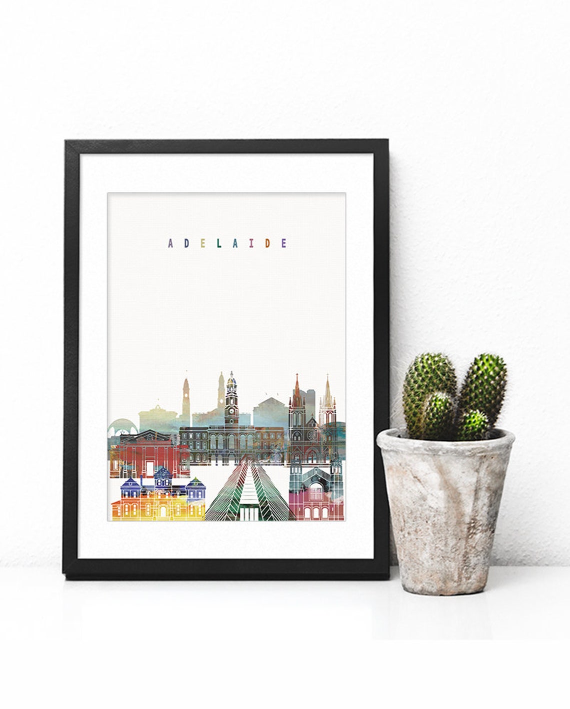 Adelaide Watercolor Skyline Churches Modern Home Decor Poster - Image 2