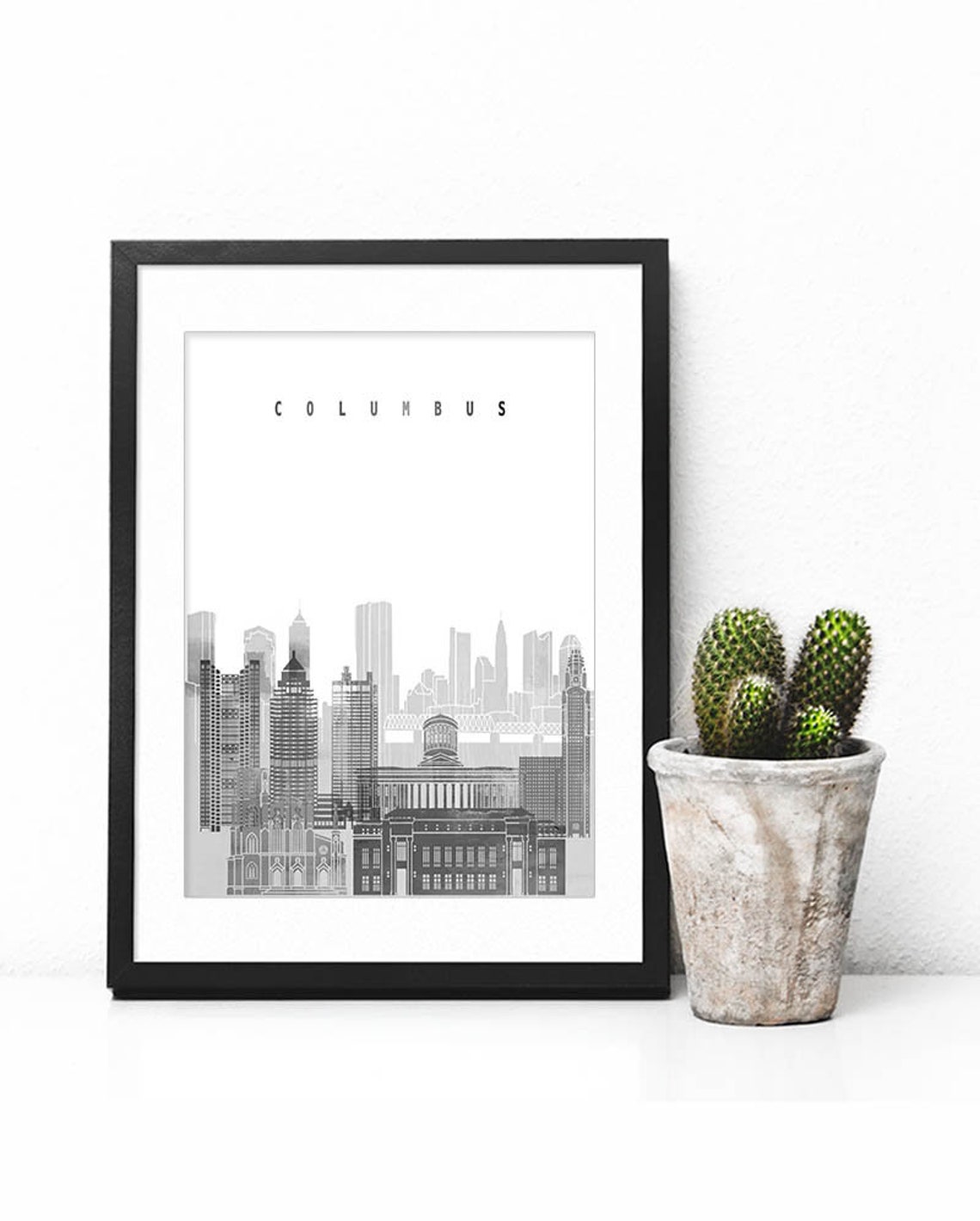 Columbus Ohio Black and White Minimalist City Skyline Poster - Image 2