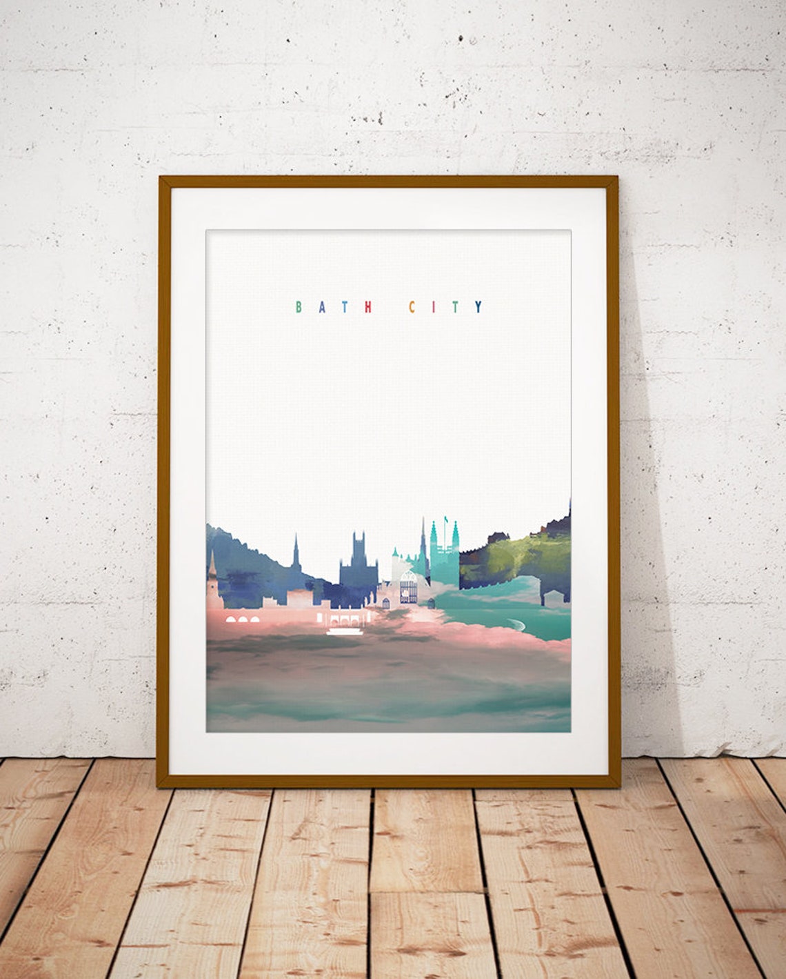 Bath City Watercolor Skyline Landmarks Modern Home Decor Poster