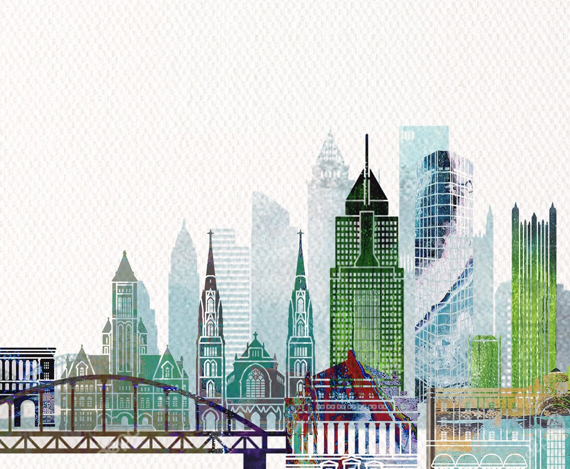 Pittsburgh Pennsylvania Colorful Watercolor Skyline Art Poster - Image 2
