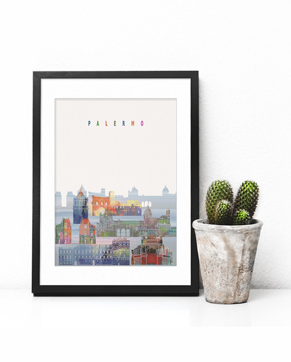Palermo Sicily Italy Colorful Watercolor Skyline Art Modern Home Decor Poster - Image 2