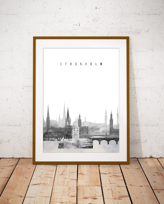 Stockholm Black and White City Skyline Print Home Decor Modern Gift