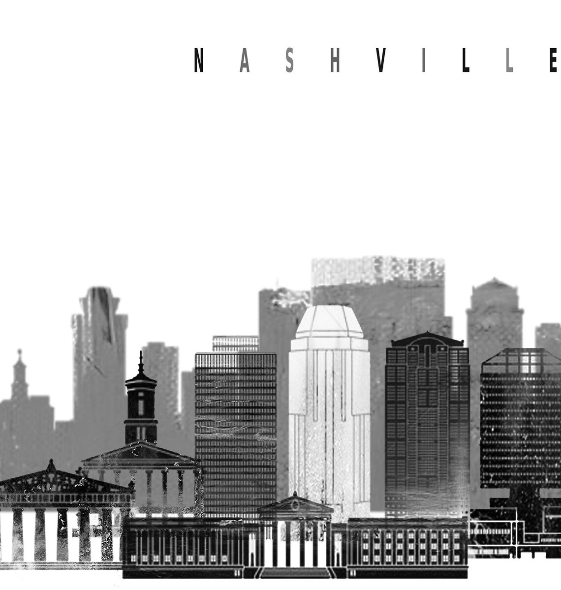 Nashville Black and White City Skyline Tennessee Print Modern Gift - Image 2