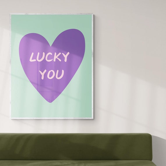 Lucky You Love Heart Art Print Downloadble Bright And Retro Art Cute Bedroom Decor Trendy Colourful Print Apartment Decor