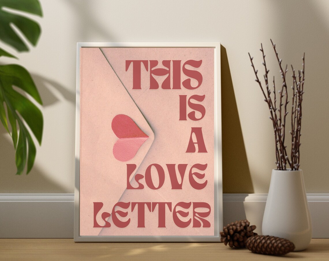 This Is A Love Letter Envelope Red Heart Pink Retro Quote Poster - Image 3
