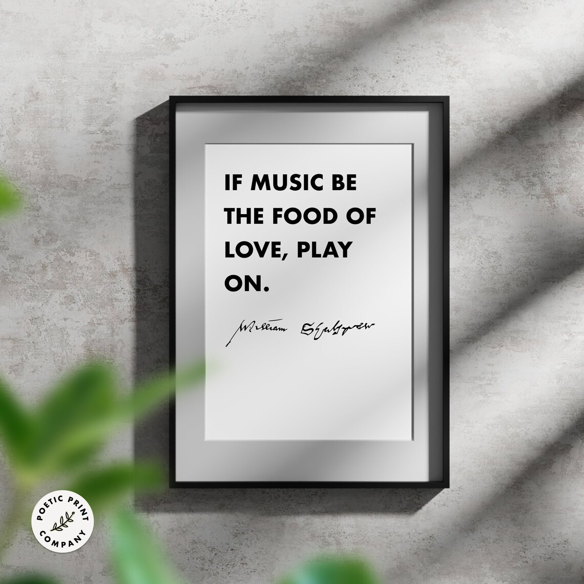 William Shakespeare Food Of Love Minimalist Black White Quote Poster - Image 2