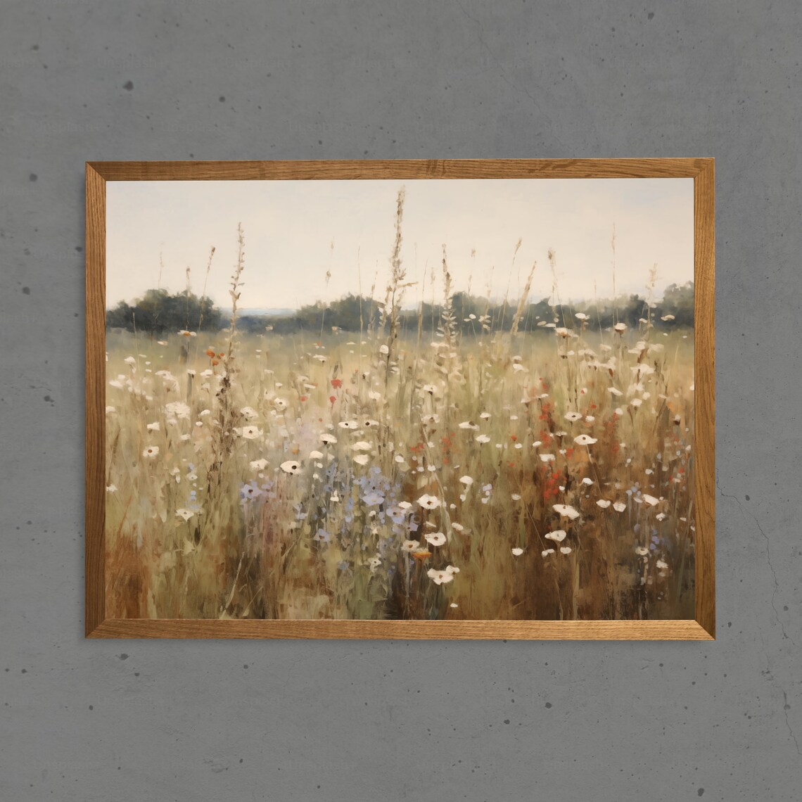 Field Of Subtle Wildflowers Oil Painting Vintage Countryside Wall Art - Image 3