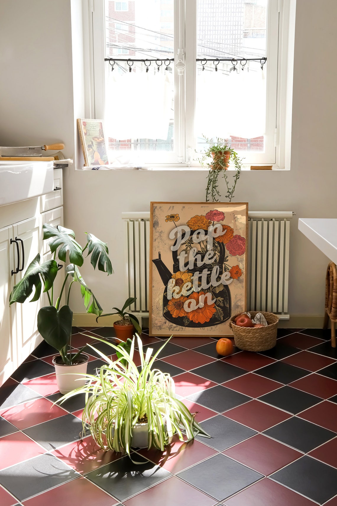 Pop The Kettle On Vintage Floral Teapot Retro Kitchen Wall Art - Image 2