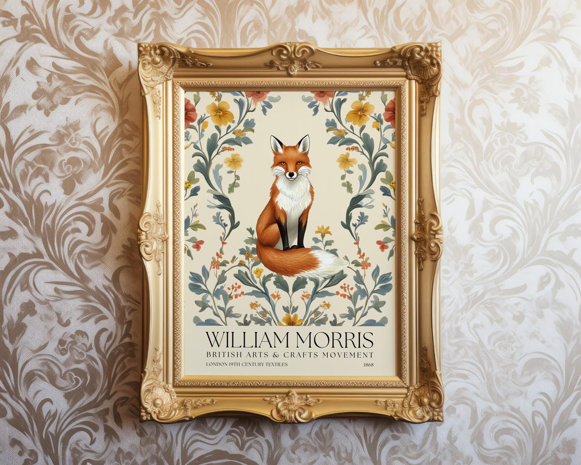 William Morris Fox Floral Vintage Arts and Crafts Style Poster - Image 2
